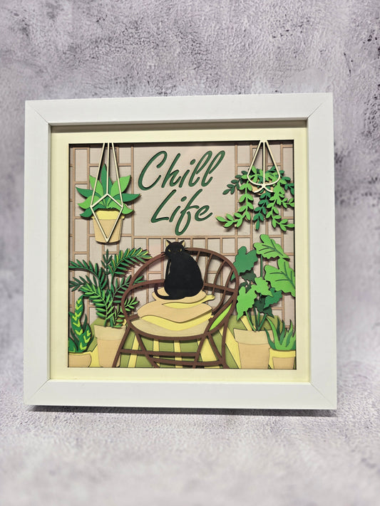 Chilling cat Shadow box