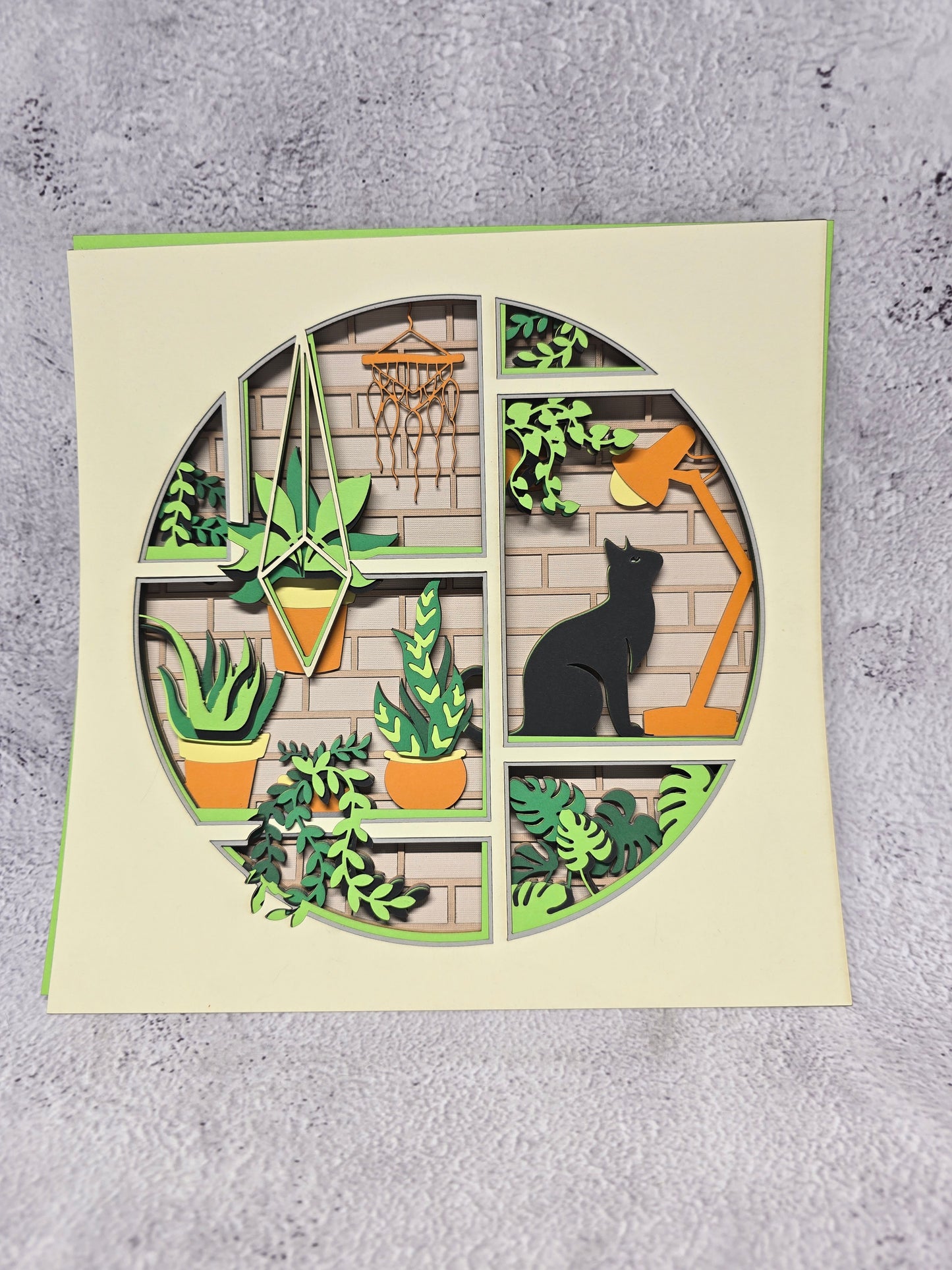 Boho office cat shadow box (made to order)