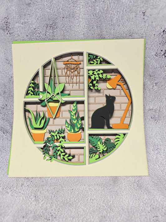 Boho office cat shadow box (made to order)