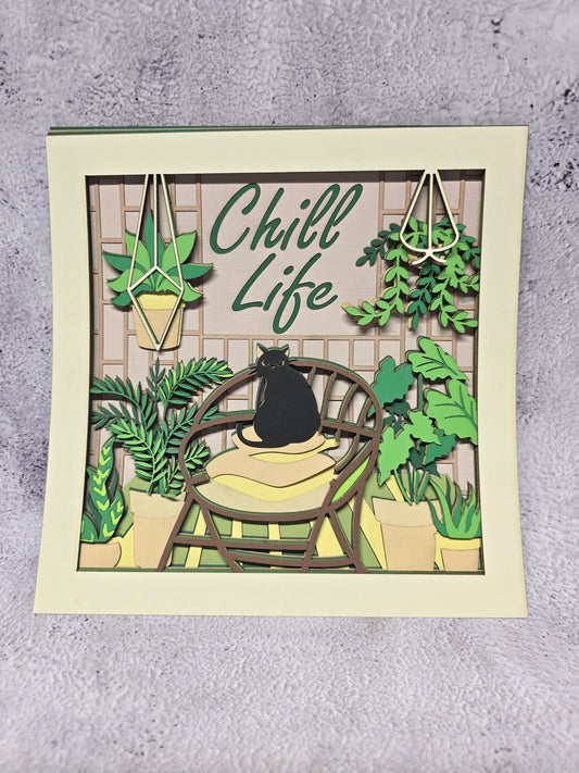 Chilling cat Shadow box (made to order)