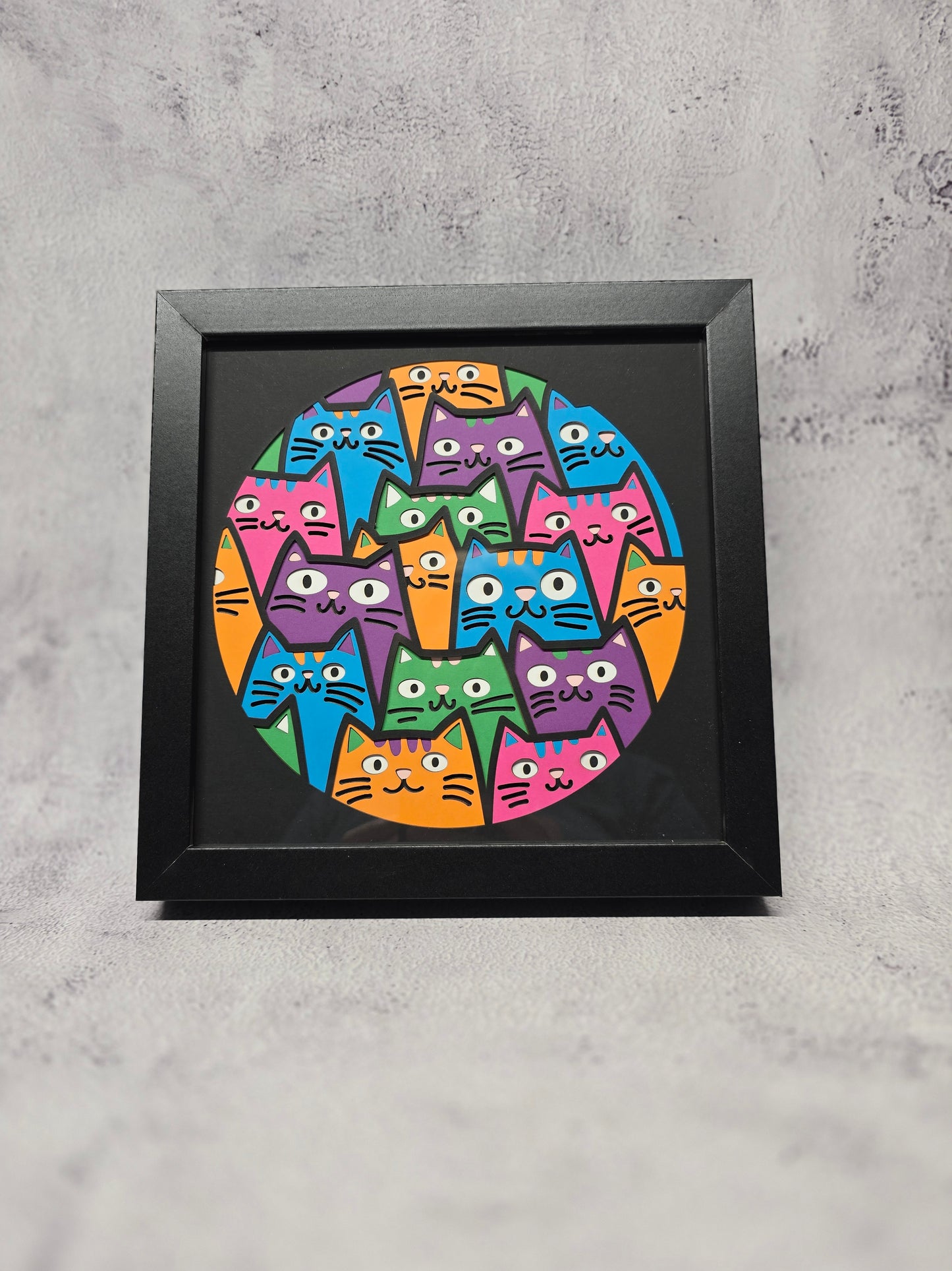 Colorful cats shadow box