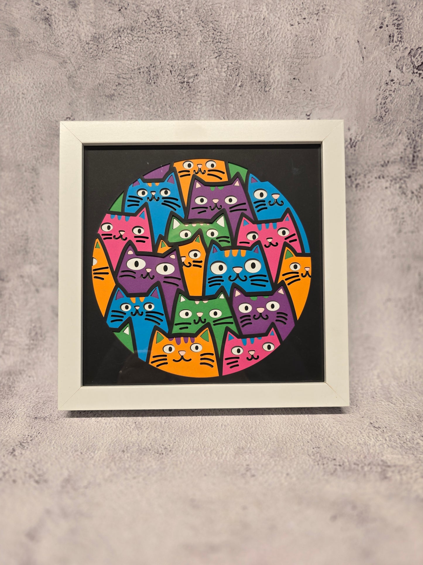 Colorful cats shadow box