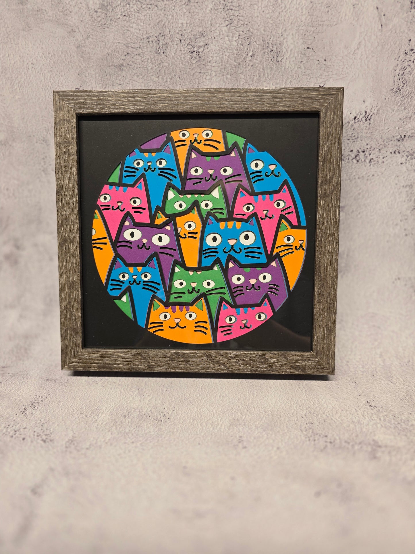 Colorful cats shadow box