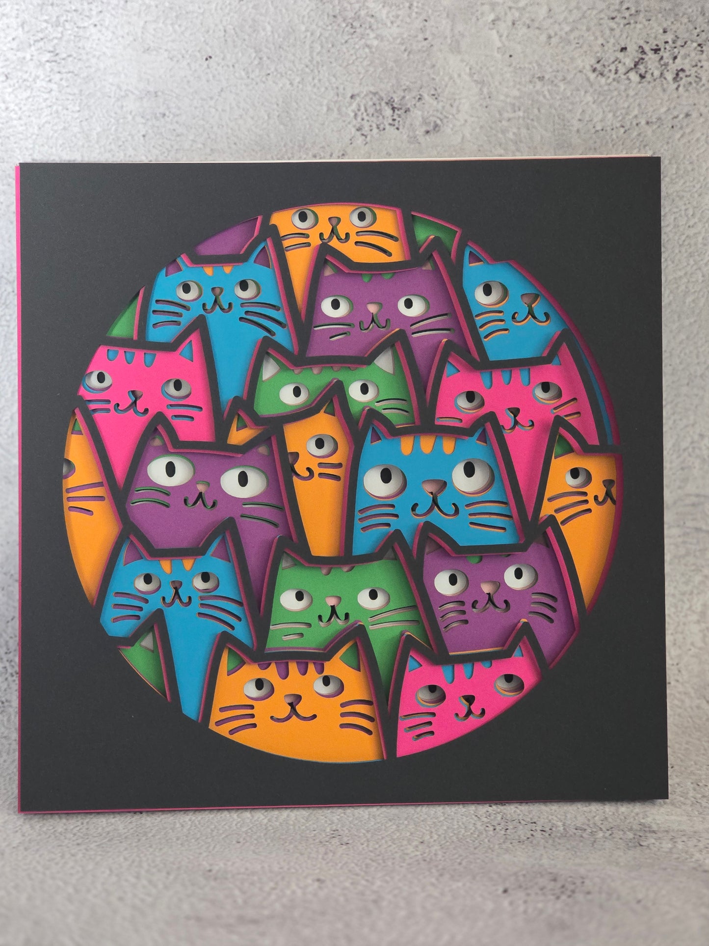 Colorful cats shadow box (made to order)